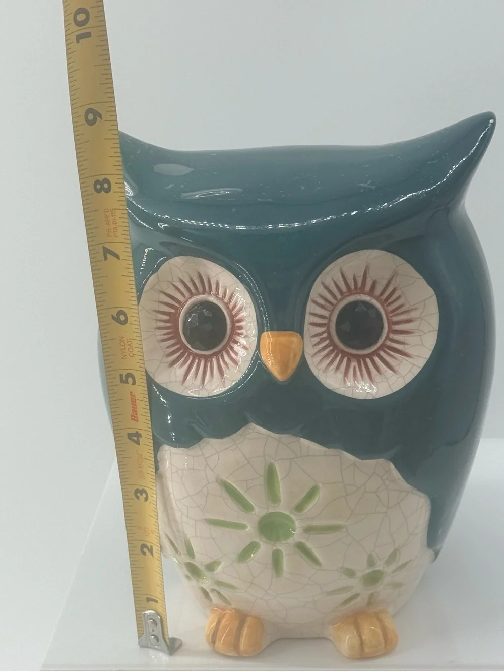 Blue Ceramic Owl Figurine Decorative Accent